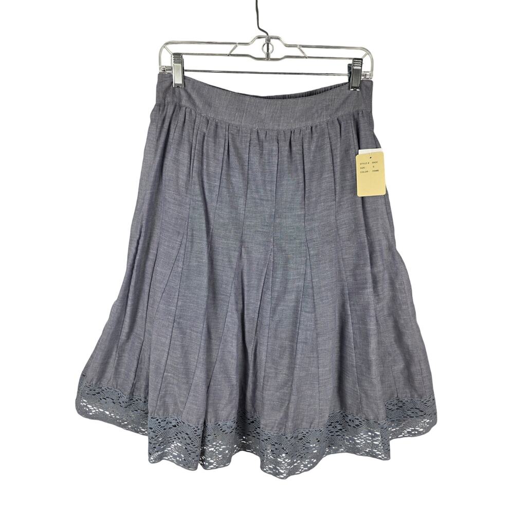 Studio West Apparel 100% Cotton Chambray Lace Hem Skirt Size Small NWT